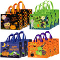 Loveinside 13" Large Halloween Reusable Gift Bag, Vintage Black Cat & Witch Hat Pattern Recycled Gift Bag with Handles for Kids Halloween Party, Trick or Treat, 13" x 5" x 10", 1 Pcs