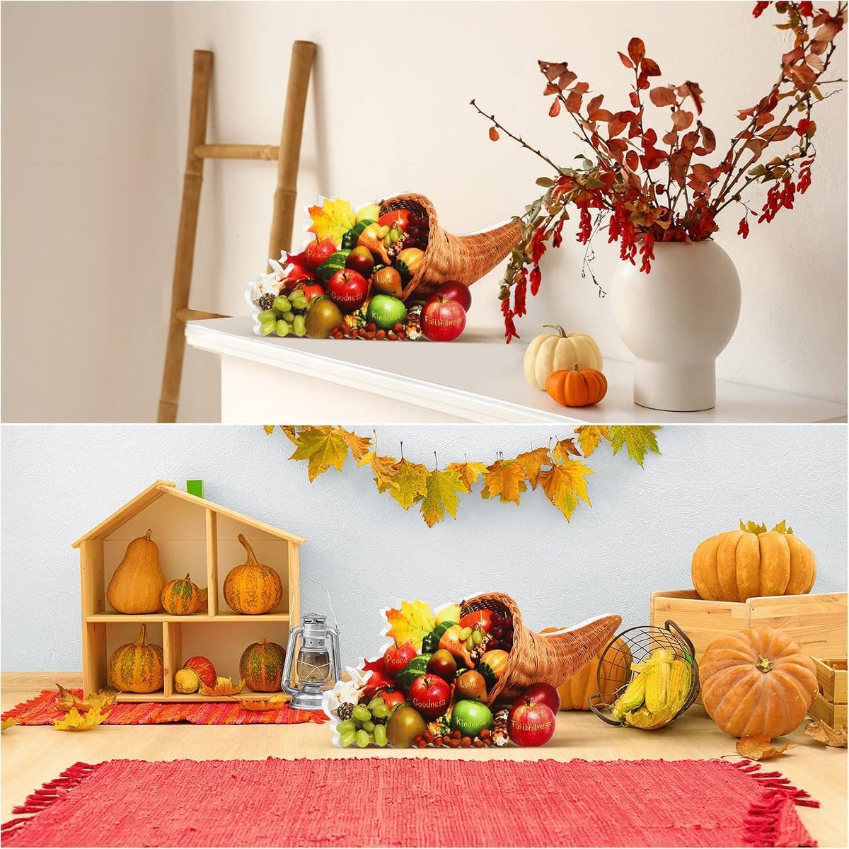 Amyhill Thanksgiving Cornucopia Centerpiece Fall Table Decor with Fruits