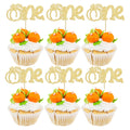 24pc Little Pumpkin Cupcake Toppers - Glitter Pumpkin Cupcake Picks - Baby Shower Decorations - Fall Harvest Theme - Kids Birthday Party Supplies