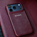 Personalise Gold Silver Initial Letters Leather Case for iPhone 14 15 16 17 Pro max 13 17 Pro Xs Max 12 11 XR 14 15 16 Plus 17air Luxury Lizard Skin Texture PU Cover (Burgundy)