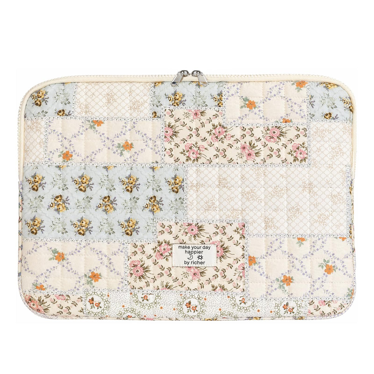 Puffy Laptop Sleeve 13 Inch Cute Quilted Laptop Protective Case Padded Floral Computer Sleeve for MacBook (A-Blue, 13 Inch)