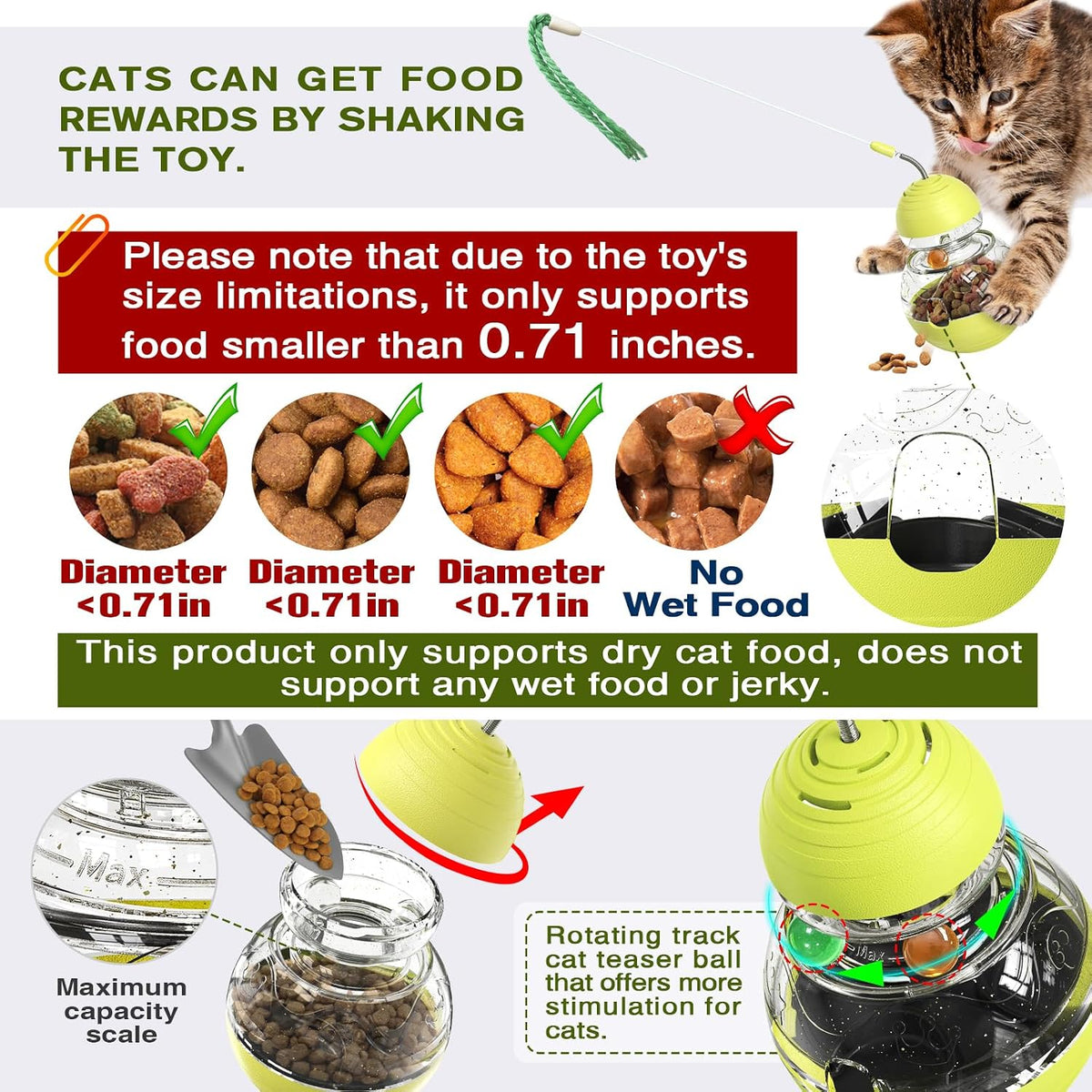 TLKNG Cat Toy for Indoor Cats Enrichment Kitten Wobble Treat Dispenser Ball