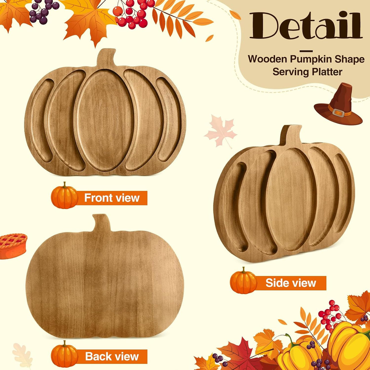Sliner Pumpkin Charcuterie Board Wooden Fall Serving Platter Tray Dishes
