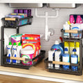 PXRACK Under Sink Organizer, Adjustable Height, 2 Tier Pull Out Under Cabinet Organizer, Slide Out Thickened Metal Under Sink Storage for Kitchen Bathroom Laundry Pantry Cabinet, White, Large-2-Pack