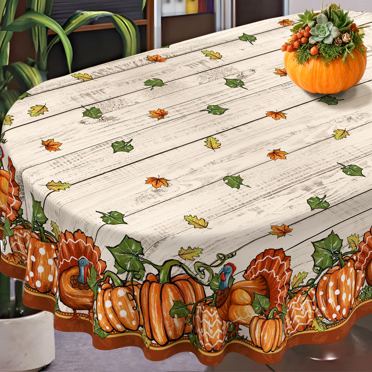 Fall Thanksgiving Tablecloth Waterproof Pumpkin Table Cloths for Autumn Harvest Indoor Outdoor Dining Room Decor-60 * 84" Oval