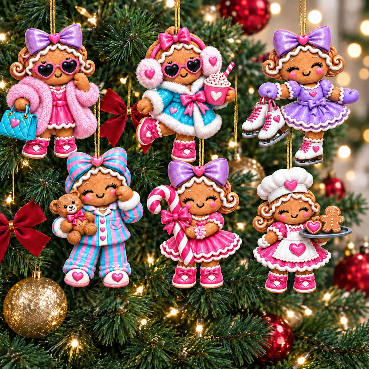 16Pcs Gingerbread Cat Christmas Ornaments