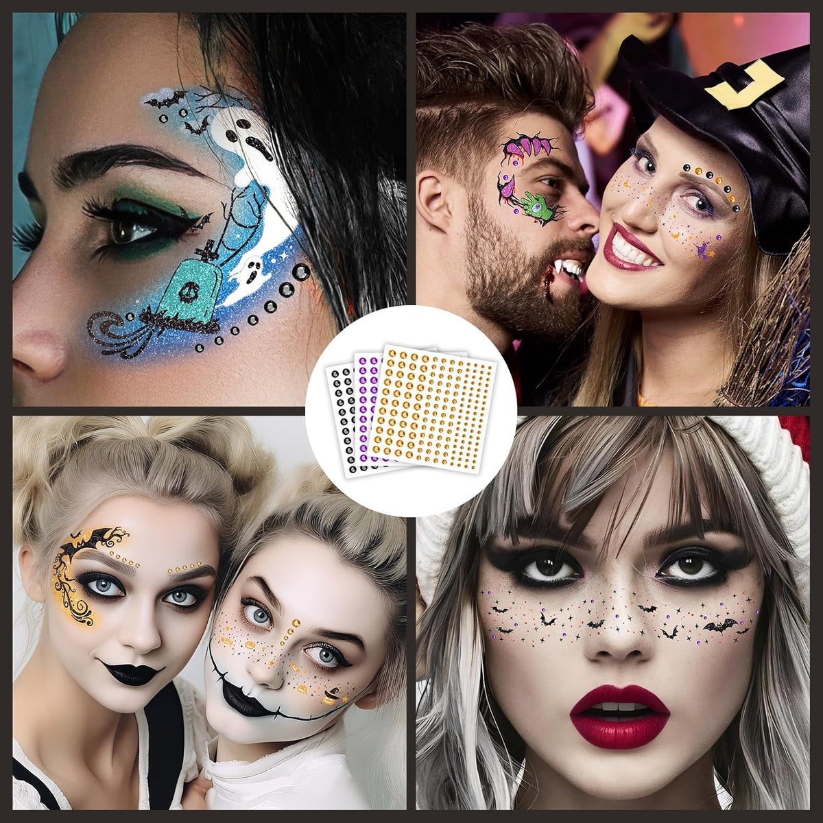 Halloween Glitter Freckle & Gems, Face Tattoo for Women Makeup Decorations