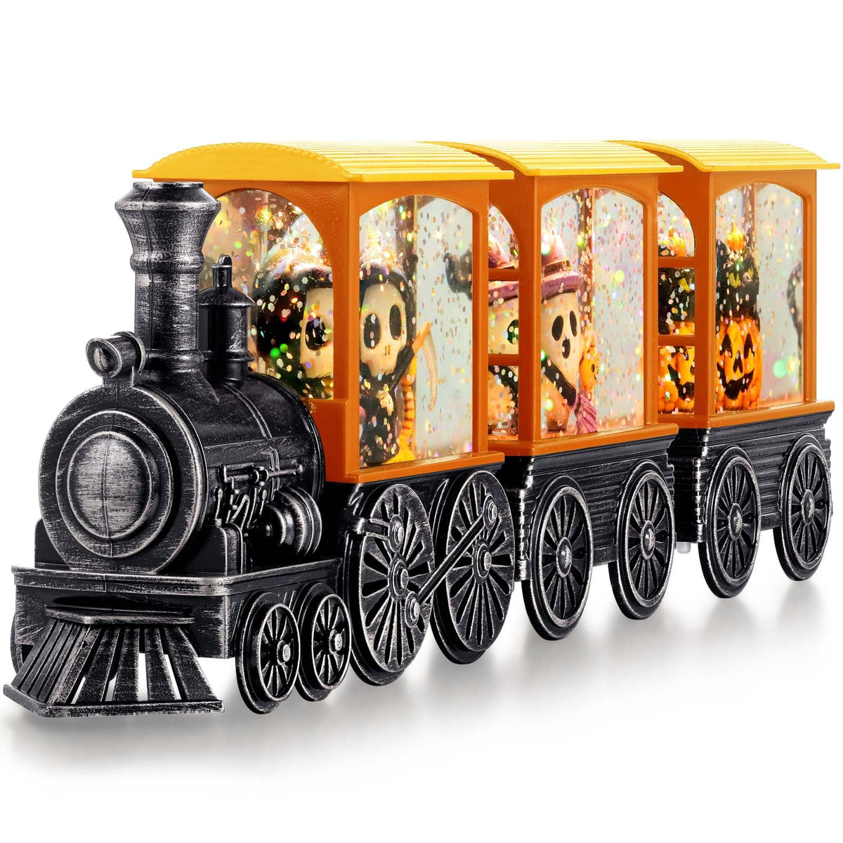 Train Snow Globe Christmas Snow Globe Lantern with Auto 6H Timer and Manual Glitter, Lighted Christmas Decorations Indoor with Santa Claus Reindeer Tree for Home Tabletop, Battery Operated