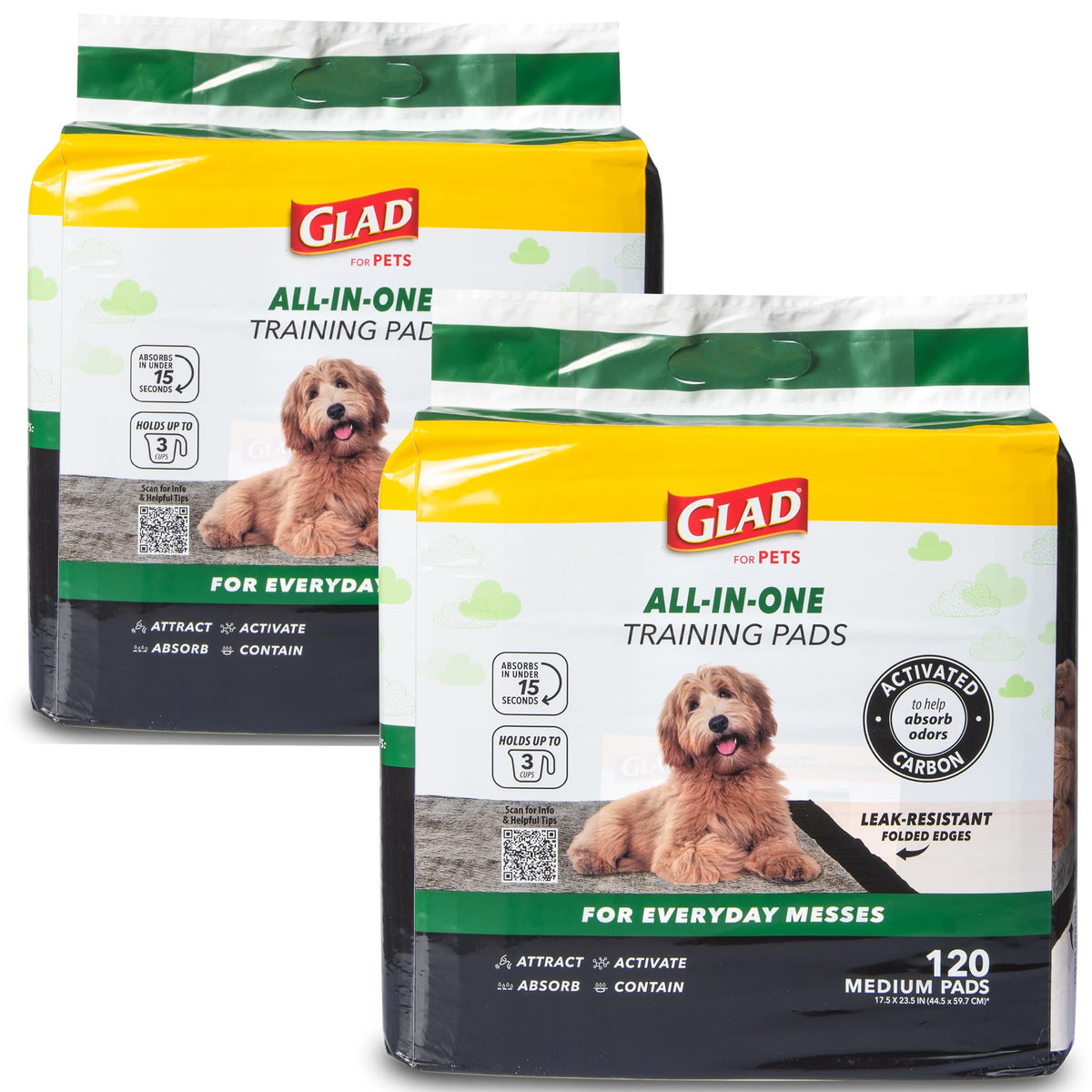 Glad for Pets Activated Carbon Dog Training Pads - Absorbent Large Disposable Dog Pee Pads for Dogs, XL Potty Pads for Dogs, Charcoal Puppy Pads with Adhesive Tabs, Jumbo Dog Pads, 28" x 30", 50 Count
