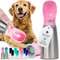 MalsiPree Leak-Proof Portable Dog Water Bottle for Travel - 19 oz, with Pink Bowl - Food Grade Plastic - Dog Bowls - Puppy Essentials - Pet Water Bottle for Trail Hiking, Park Visit & Beach Days