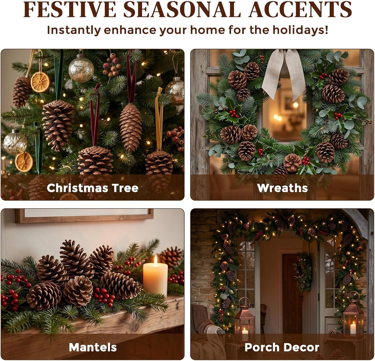 50 PCS Large Natural Pinecone Ornaments, Pine Cones Bowl Fillers