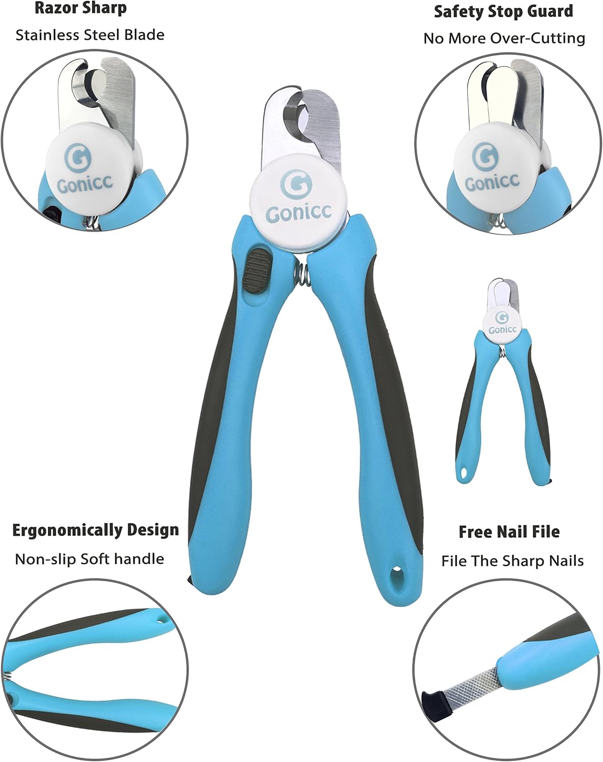 gonicc Professional Dog & Cat Pets Nail Clippers & Trimmers | With Safety Guard to Avoid Overcutting, Free Nail File, Razor Sharp Blade - Professional Grooming Tool for Pets
