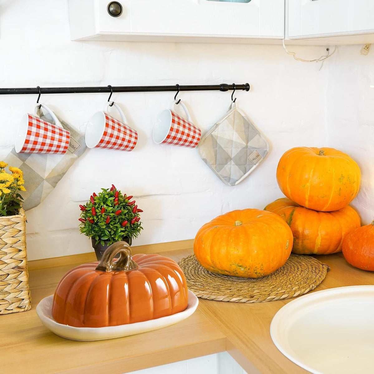 Pumpkin Butter Dish with Lid for Countertop Pumpkin Fall Kitchen Decor