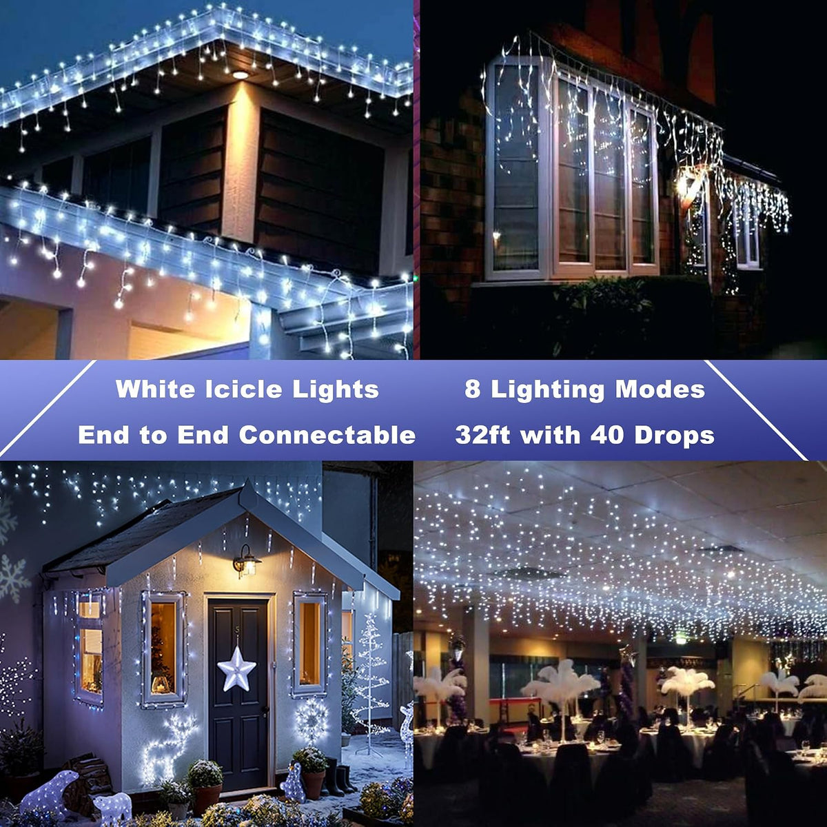 Lomotech Christmas Icicle Lights - 32Ft Christmas Lights,White
