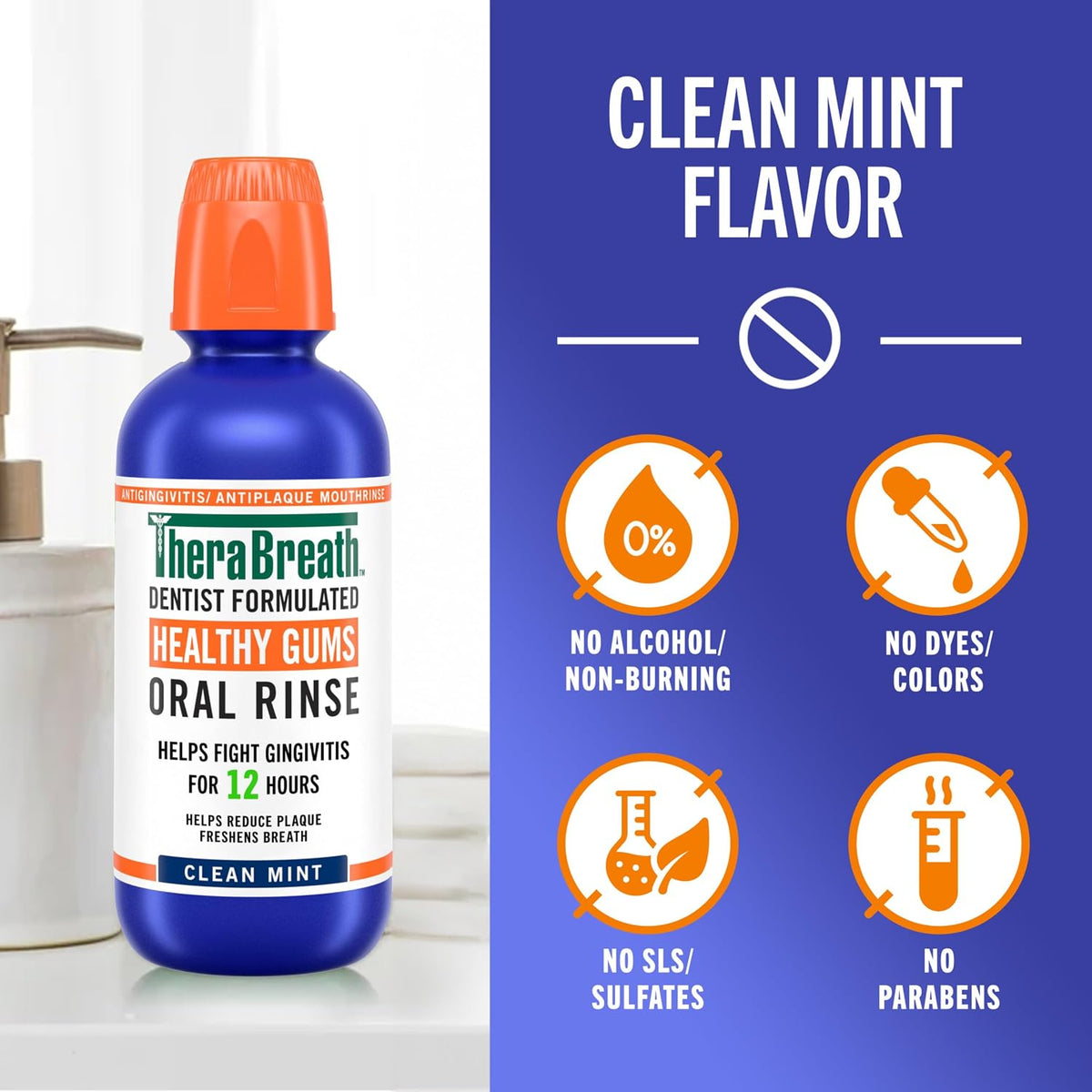 TheraBreath Healthy Gums Oral Rinse, Clean Mint, 16 fl oz, 2-Pack | Antigingivitis, Dentist Formulated, Prevents Gingivitis, Supports Gum Health, Alcohol Free