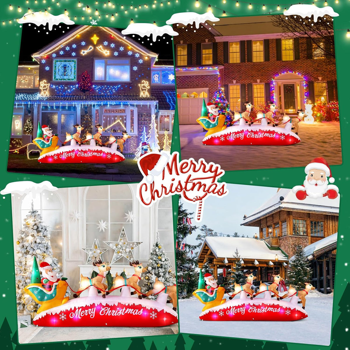 Danxilu Christmas Inflatables 10 FT Long Santa Sleigh and Reindeer Decor