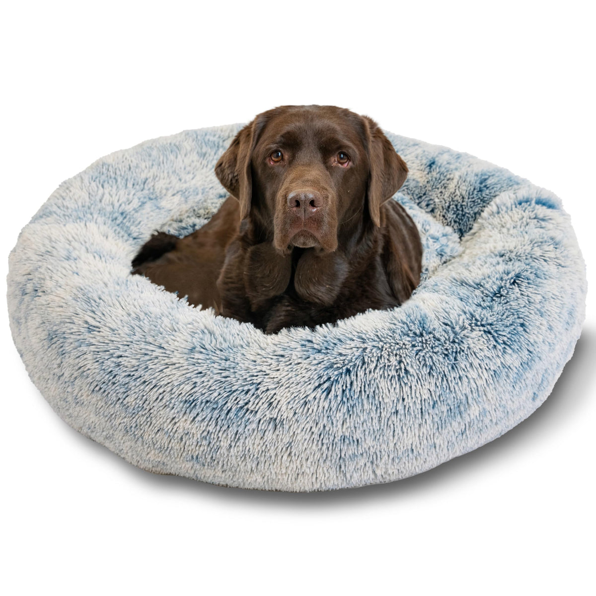 Best Friends by Sheri The Original Calming Donut Dog Bed for Large Dogs up to 100 lbs, Shag Faux Fur, Taupe, Large, 36" x 36"