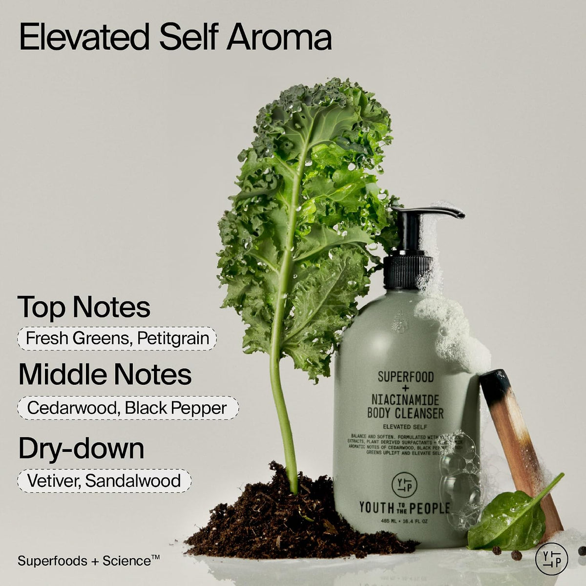 Youth To The People Superfood + Niacinamide Body Wash - Kale + Green Tea Cleanser with Nourishing Vitamins + Antioxidants, Improves Skin Texture + Dullness, Earthy + Woody Scent for Body, Vegan
