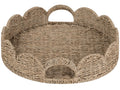 StorageWorks Rectangular Wicker Scalloped Tray, Rattan Scalloped Basket | Shallow Serving Trays with Handles for Coffee Table, Living Room, Seagrass Trays for Decorative & Organizing