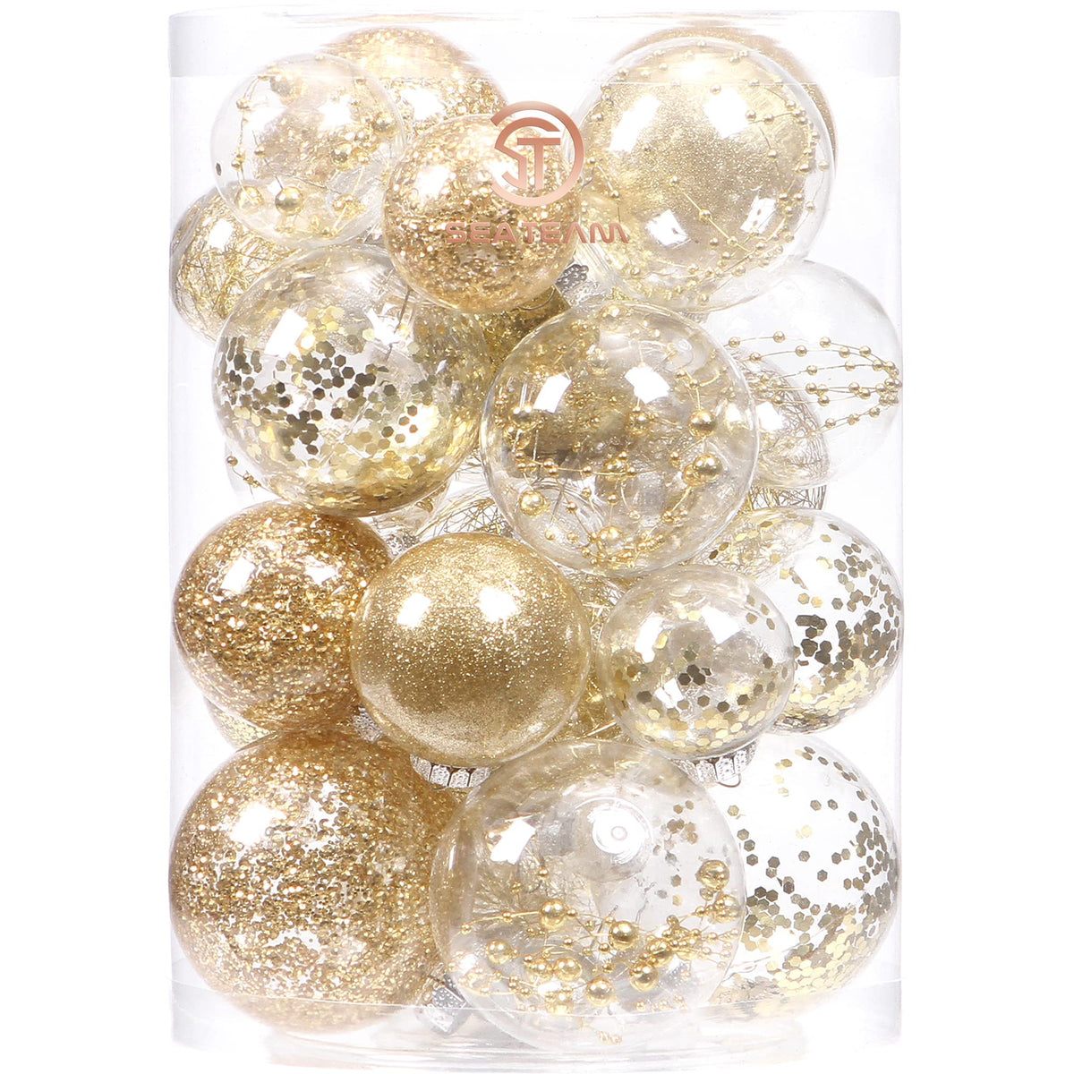 Sea Team 30-Pack Clear Christmas Ball Ornaments with Fillers, Champagne
