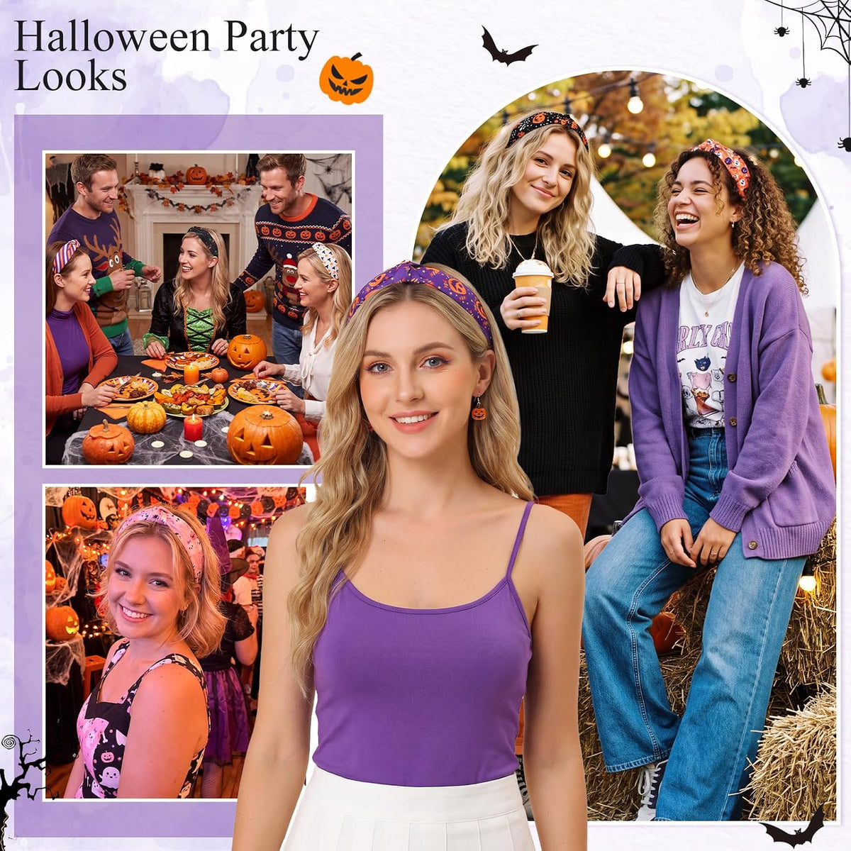 obeoby 8 Pack Halloween Headbands, Halloween Hair Accessories Gifts