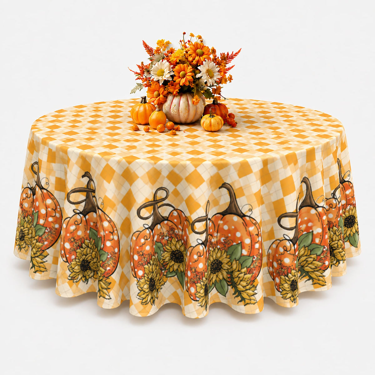 Fall Tablecloth Round 60 Inch Pumpkin Maple Leaf Thanksgiving Table Cloth