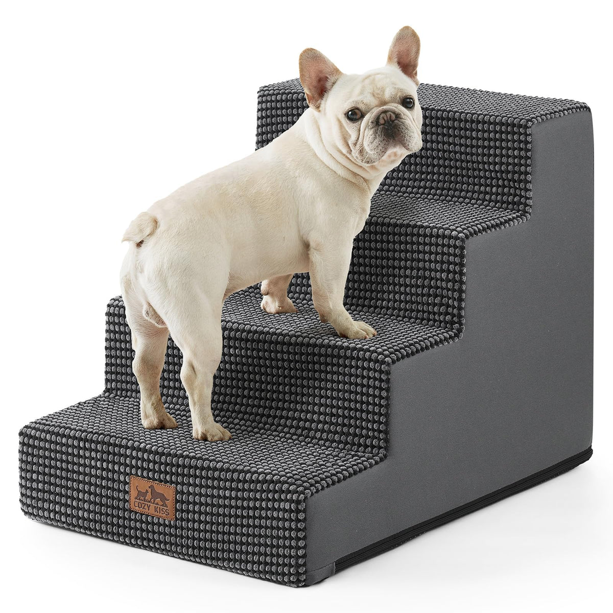 COZY KISS Dog Stairs for Small Dogs, 5 Tier Wider Pet Stairs for High Beds, 23.6" H Non-Slip Dog Steps for Old Cats, Puppies, Small Medium Dogs, 19.7x29.5x23.6 inch, Beige