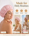 Edoneery Reusable Shower Caps for Women, Waterproof Long Hair Bonnet | Washable Design, Wide Elastic Band, Large Fit, Holds Long Hair, Braids Friendly, Bath Accessories, Spa, Travel