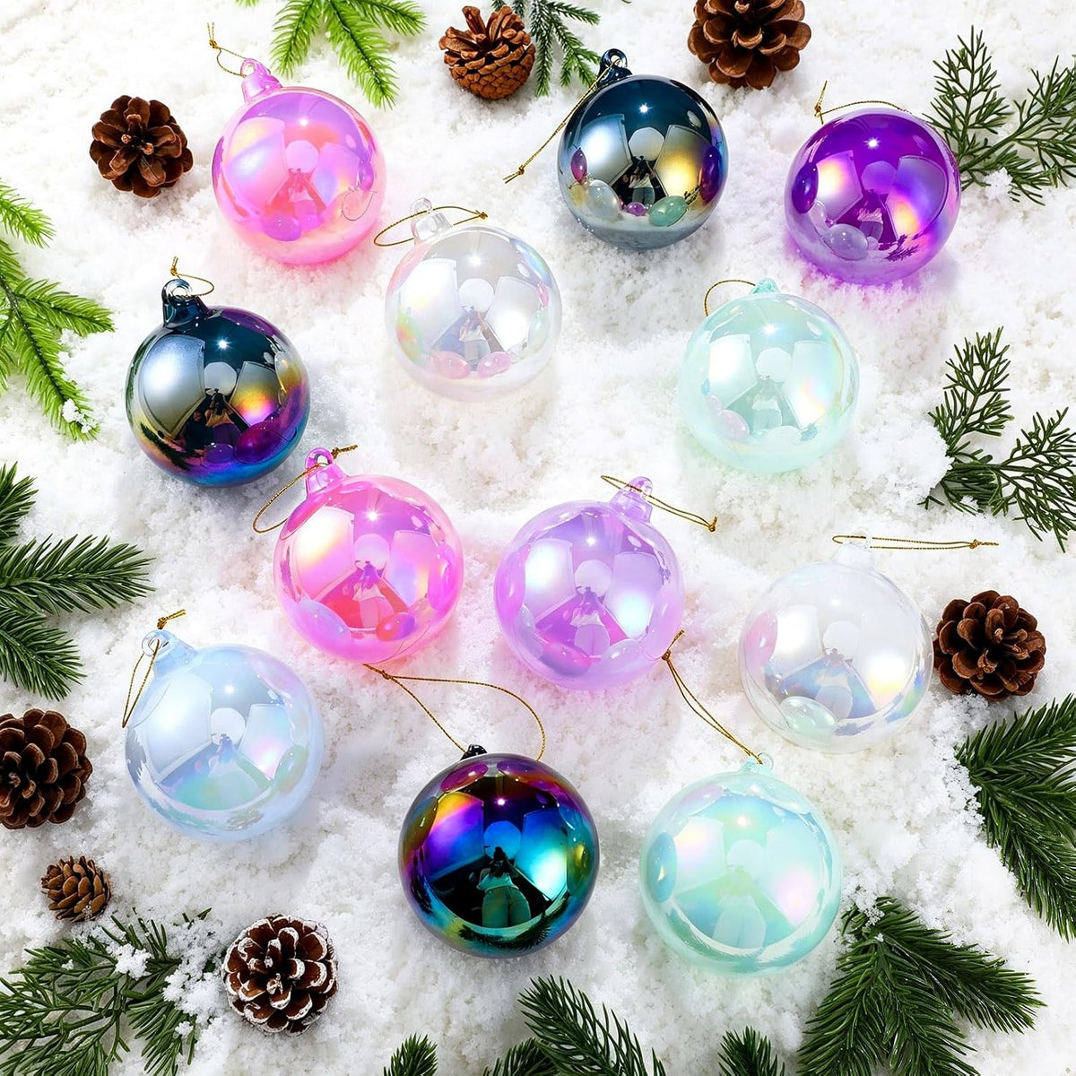 Seenelling 12 Pcs Iridescent Pastel Glass Christmas Ball Ornaments for Tree