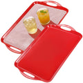 Thanksgiving Serving Trays with Handles, 19 x 11.6 Inch, Set of 2, Bamboo Fiber Serving Platter, Dishwasher Safe, with Removable Silicone Mats, Turkey and Fall Plaid