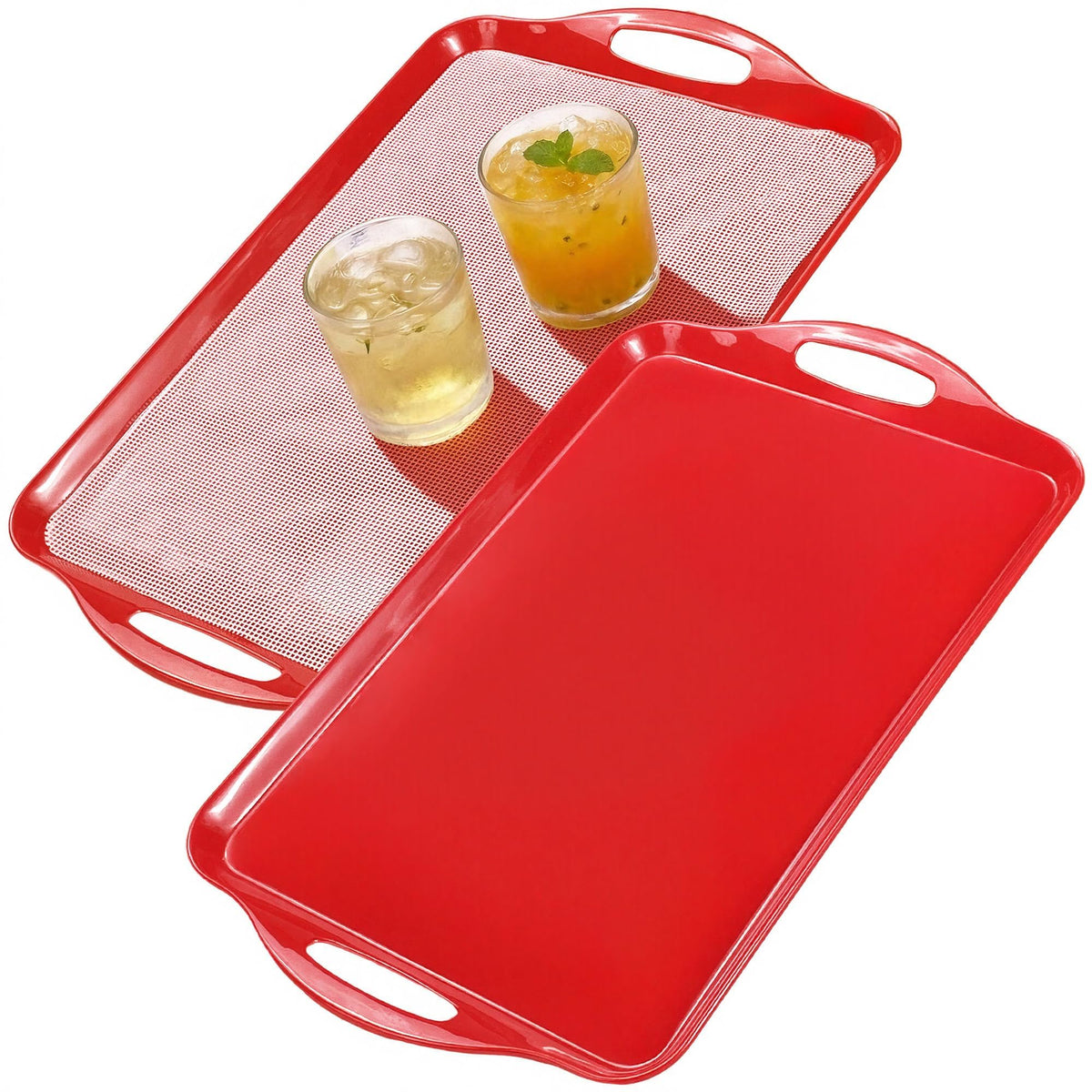 Thanksgiving Serving Trays with Handles, 19 x 11.6 Inch, Set of 2, Bamboo Fiber Serving Platter, Dishwasher Safe, with Removable Silicone Mats, Turkey and Fall Plaid