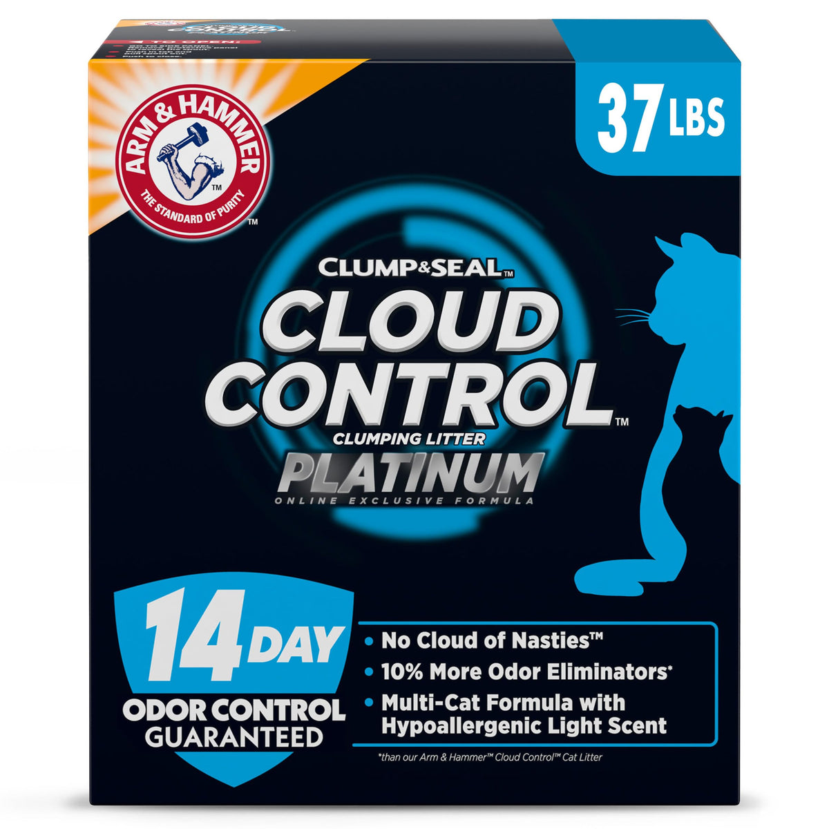 ARM & HAMMER Clump & Seal Platinum Clumping Cat Litter, Online Only, 37 Lbs | Clumping Litter, Rock-Hard Clumps, Baking Soda Odor Eliminators, 14-Day Odor Control