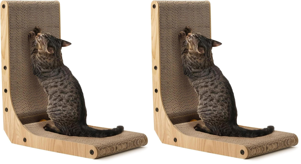 FUKUMARU Cat Scratcher, 26.8 Inch L Shape Cat Scratch Pad Wall Mounted, Cat Scratching Cardboard with Ball Toy for Indoor Cats, Large Size