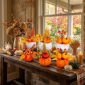 Velvet Fall Pumpkin Decor 6 Pcs, Artificial Fake Plastic Mini Pumpkins, Thanksgiving Halloween Home Table Indoor Decorations