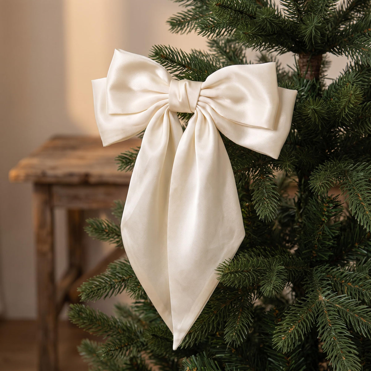 Thiccywoov 12 Pcs Satin Bow for Christmas Tree, Dark Green Long Tail Bows