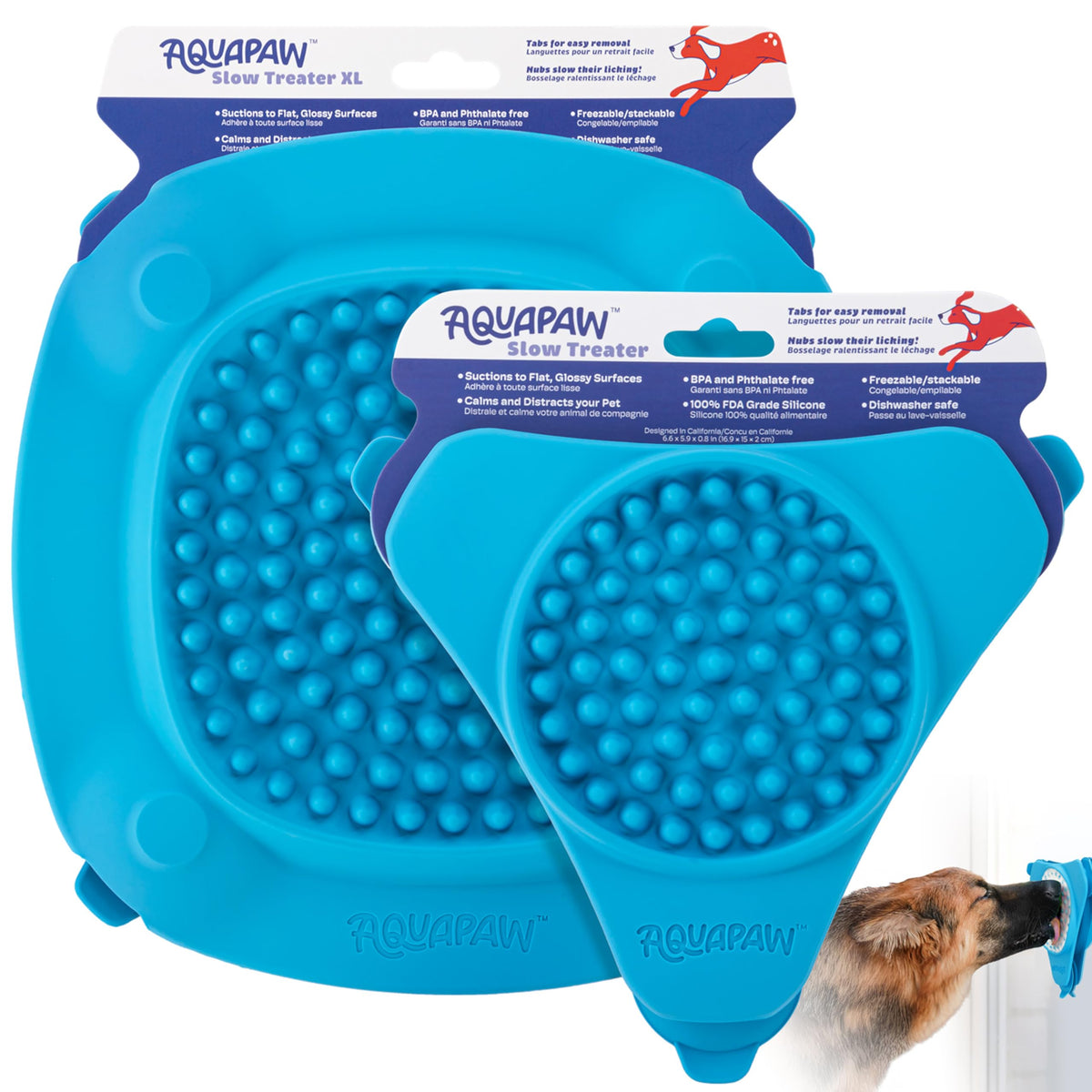 Aquapaw Lick Mat for Dogs with Suction Cups - XL, Blue, 1-Pack - Slow Feeder Lick Pads for Dogs & Grooming Enrichment - Food Mat for Peanut Butter Treats