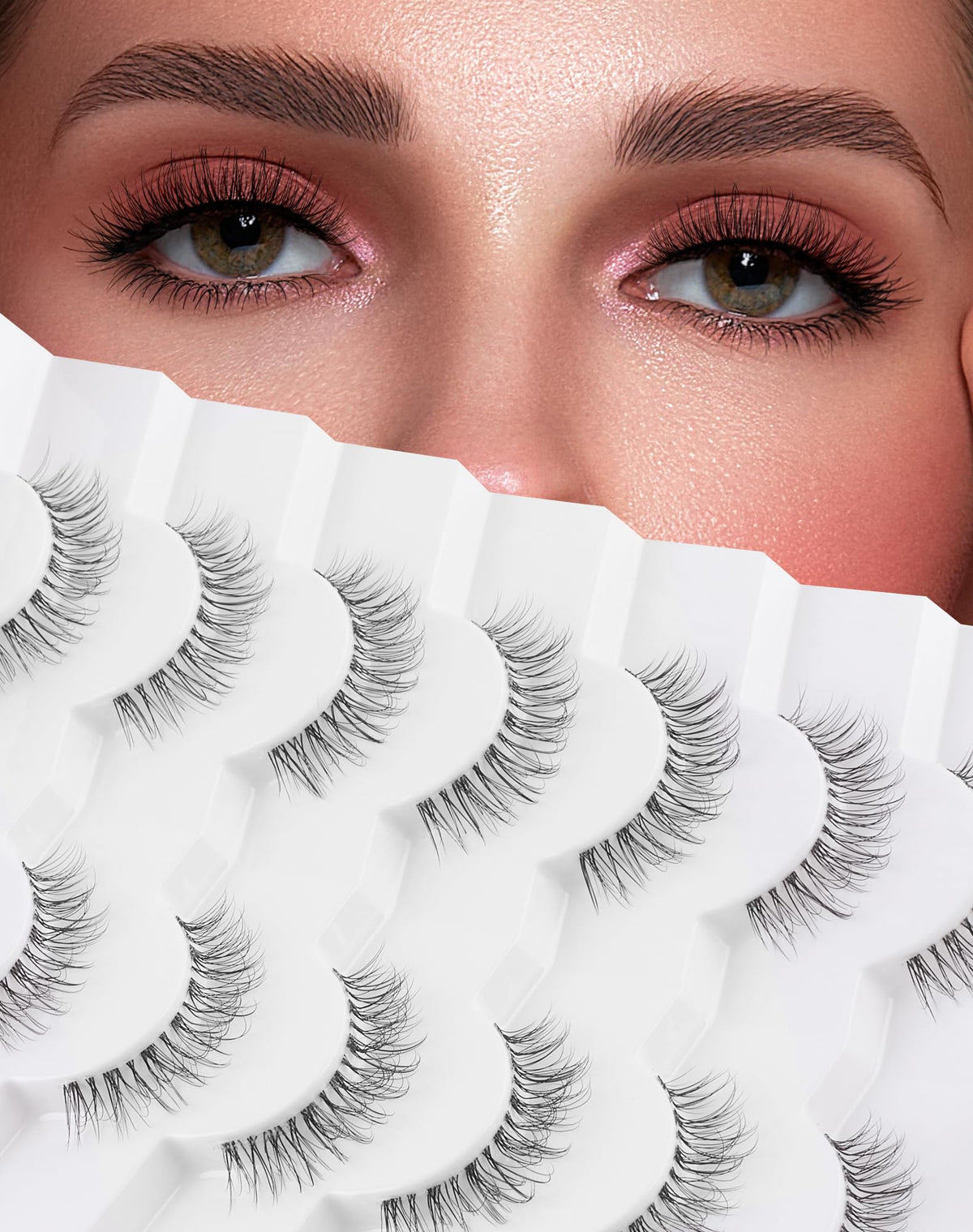 Natural Lashes That Look Like Extensions Strip Lashes Natural Look Thin Band Wispy Eyelashes 13mm Cat Eye False Eyelashes Foxy Eye Lashes 12 mm 7 Pairs S10