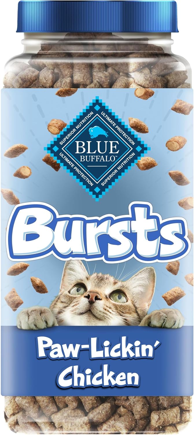 Blue Buffalo Bursts Paw-Lickin' Chicken Crunchy & Creamy Cat Treats, Great for Training, Made with Real Chicken Natural Cat Treats Enhanced with Vitamins, Minerals & Other Nutrients, Tub 12 oz.