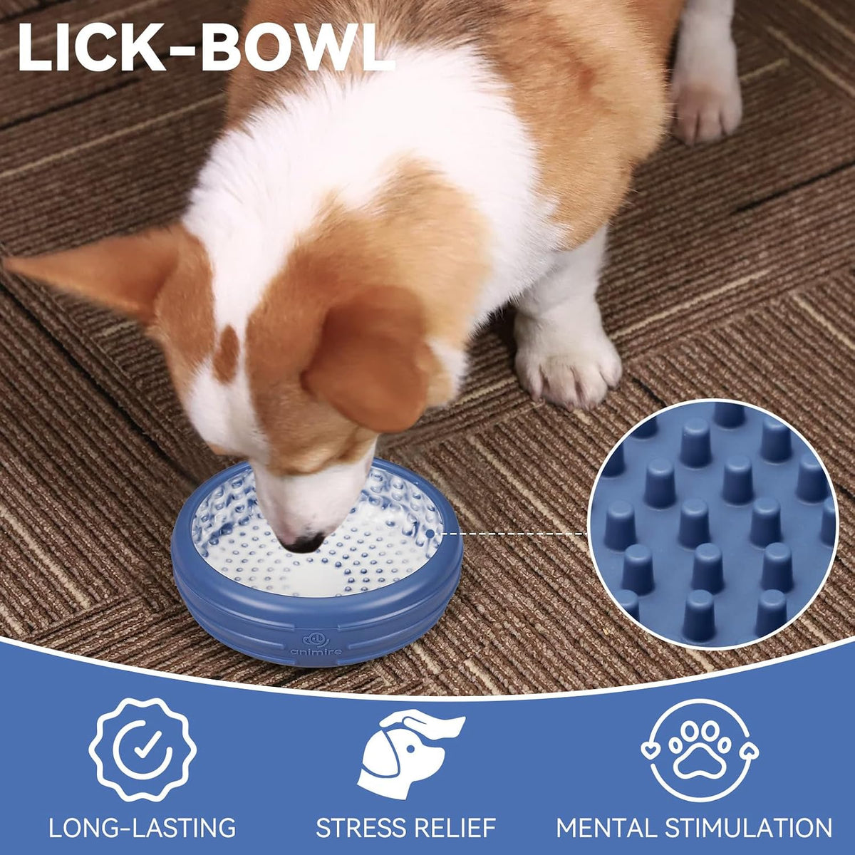 Dog Lick Bowl, Animire Freeze Lick Mat for Dogs, Non-Slip Slow Feeder Licking Bowl Enrichment Treat for Distraction Anxiety Relief, Food Grade Silicone, Dishwasher Safe(Dark Blue,S)