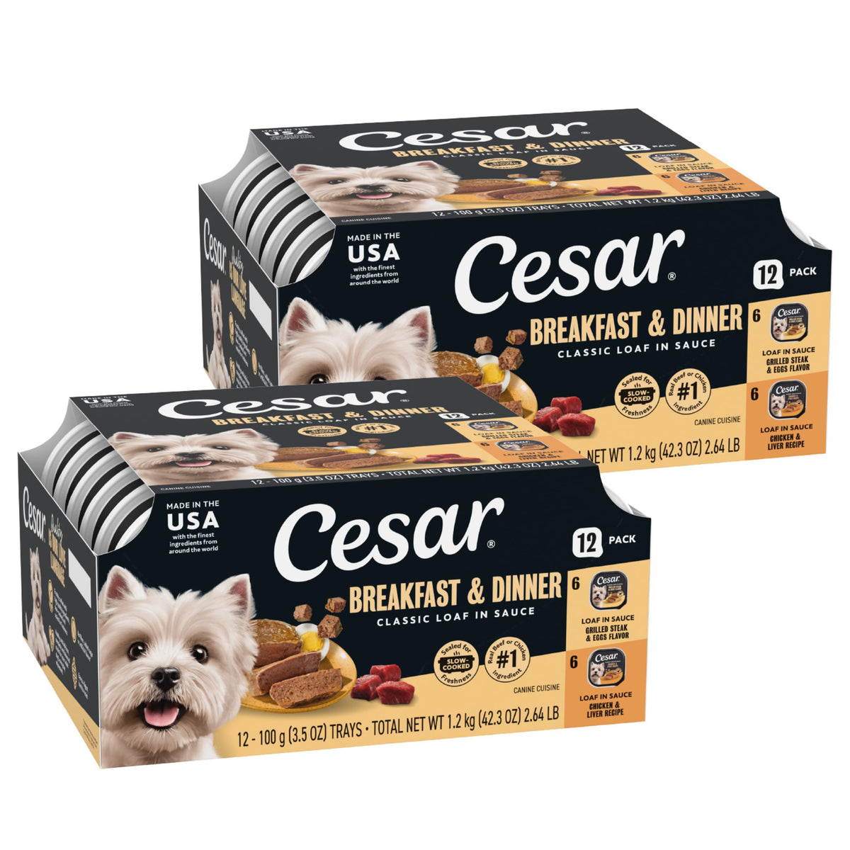 Cesar Wet Dog Food Classic Loaf in Sauce Grilled Chicken, Filet Mignon, Porterhouse Steak, Beef, Chicken & Liver and Turkey Variety Pack 3.5 oz. Easy Peel Trays (36 Count, Pack of 1)