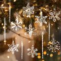 Glass Snowflake Icicle Ornaments for Christmas Tree Decorations - 18Pcs Clear Glass Ornaments Set for Christmas Tree Winter New Year Party Decor Supplies