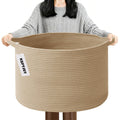 Large Woven Blanket Basket,65L Cotton Rope Laundry Basket Hamper with Handles, Decorative Nursery Basket Storage Bin for Toys, Clothes Organizer, Living Room, Bedroom, Bathroom, White & Brown