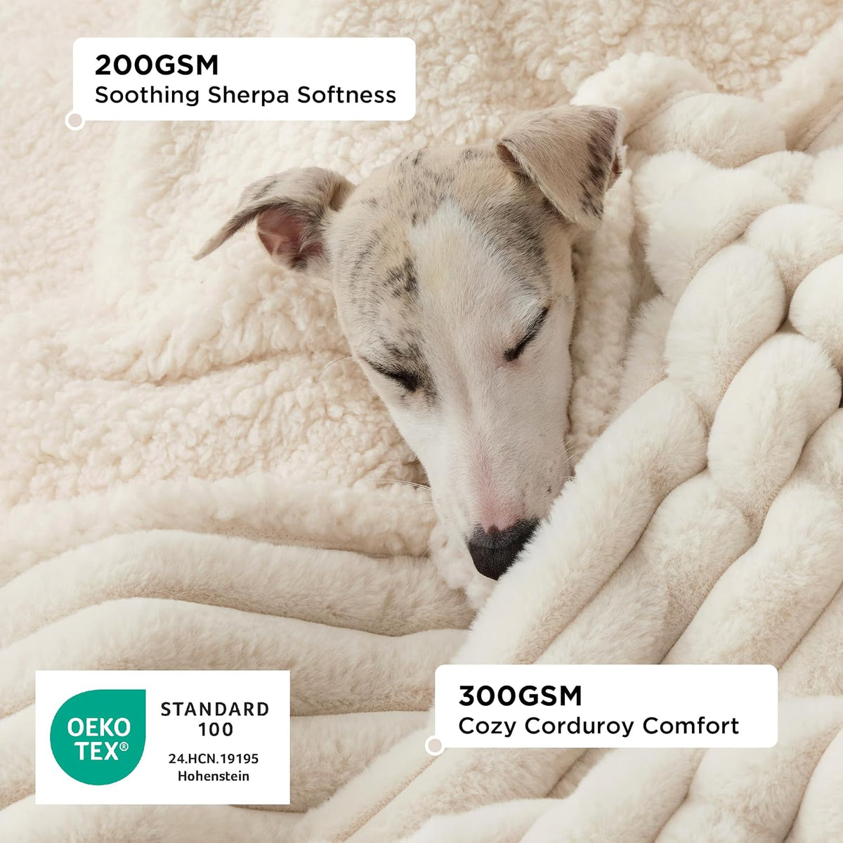 Bedsure ComfyFleece™ Waterproof Dog Blankets for Large Dogs,50x60 Cream | Soft Plush Couch Cover,Washable Corduroy Fleece for Furniture Protector,Cozy Calming Reversible Pet Blanket for Senior Dogs