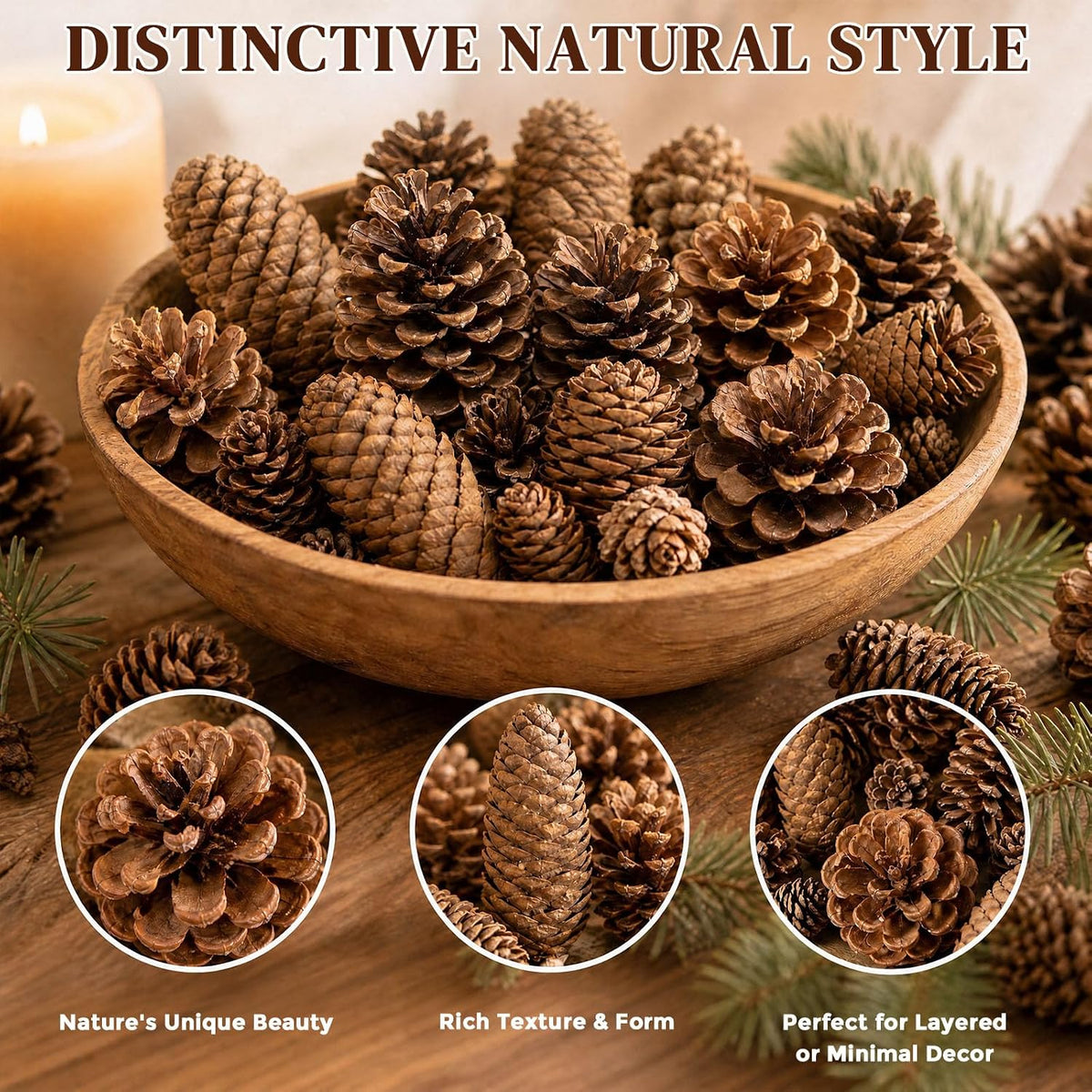 50 PCS Large Natural Pinecone Ornaments, Pine Cones Bowl Fillers