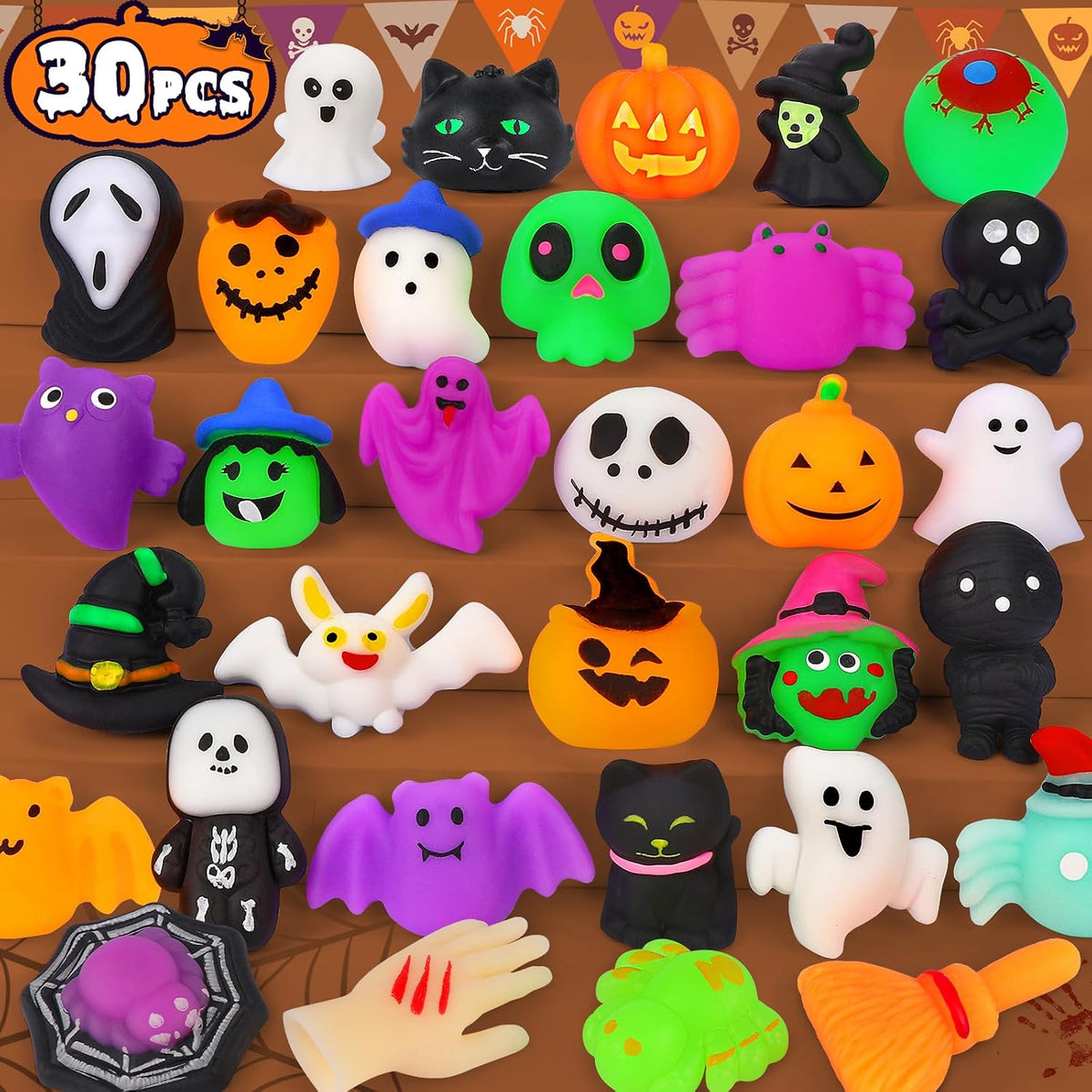 OCATO 30Pcs Halloween Mochi Squishy Toys, Halloween Party Favors for Kids
