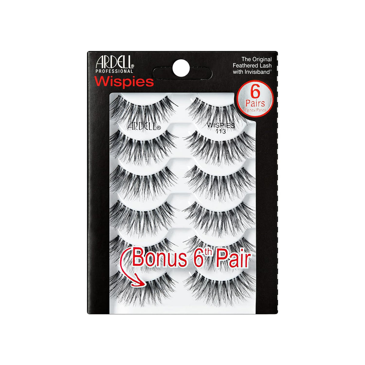 Ardell Wispies False Eyelashes 113 – Natural Wispy Strip Lashes, Lightweight & Seamless Invisiband for All-Day Wear, 6 Pairs, 1 Pack