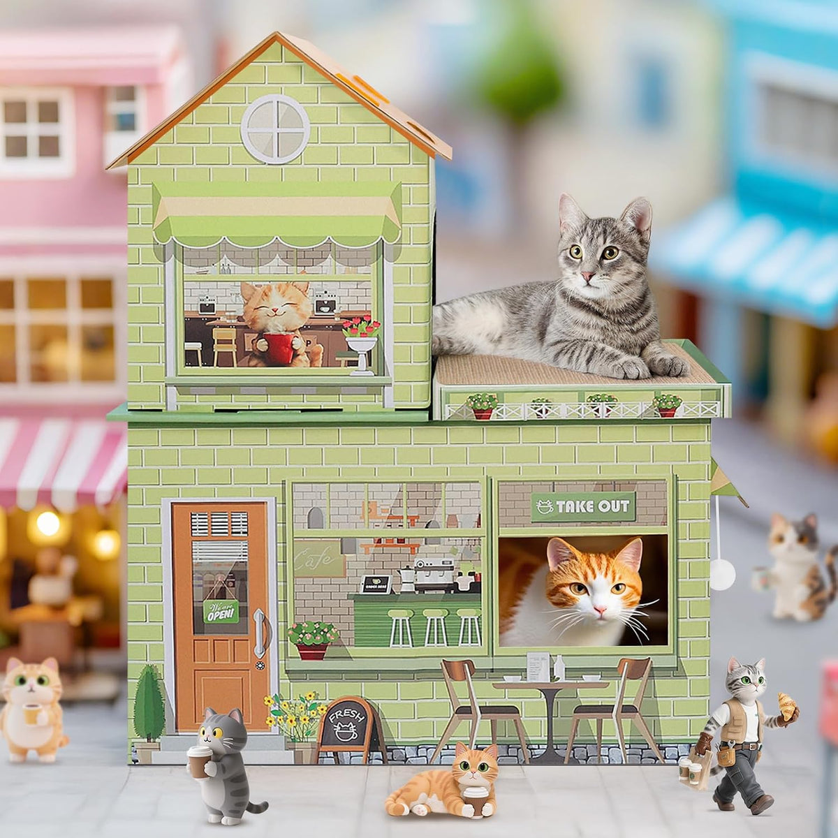 Cardboard Cat Houses for Indoor Cats Kitten Scratcher Houses Cafe Themed