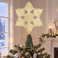 Lewondr Crystal Firework Christmas Tree Topper with Lights, Gold