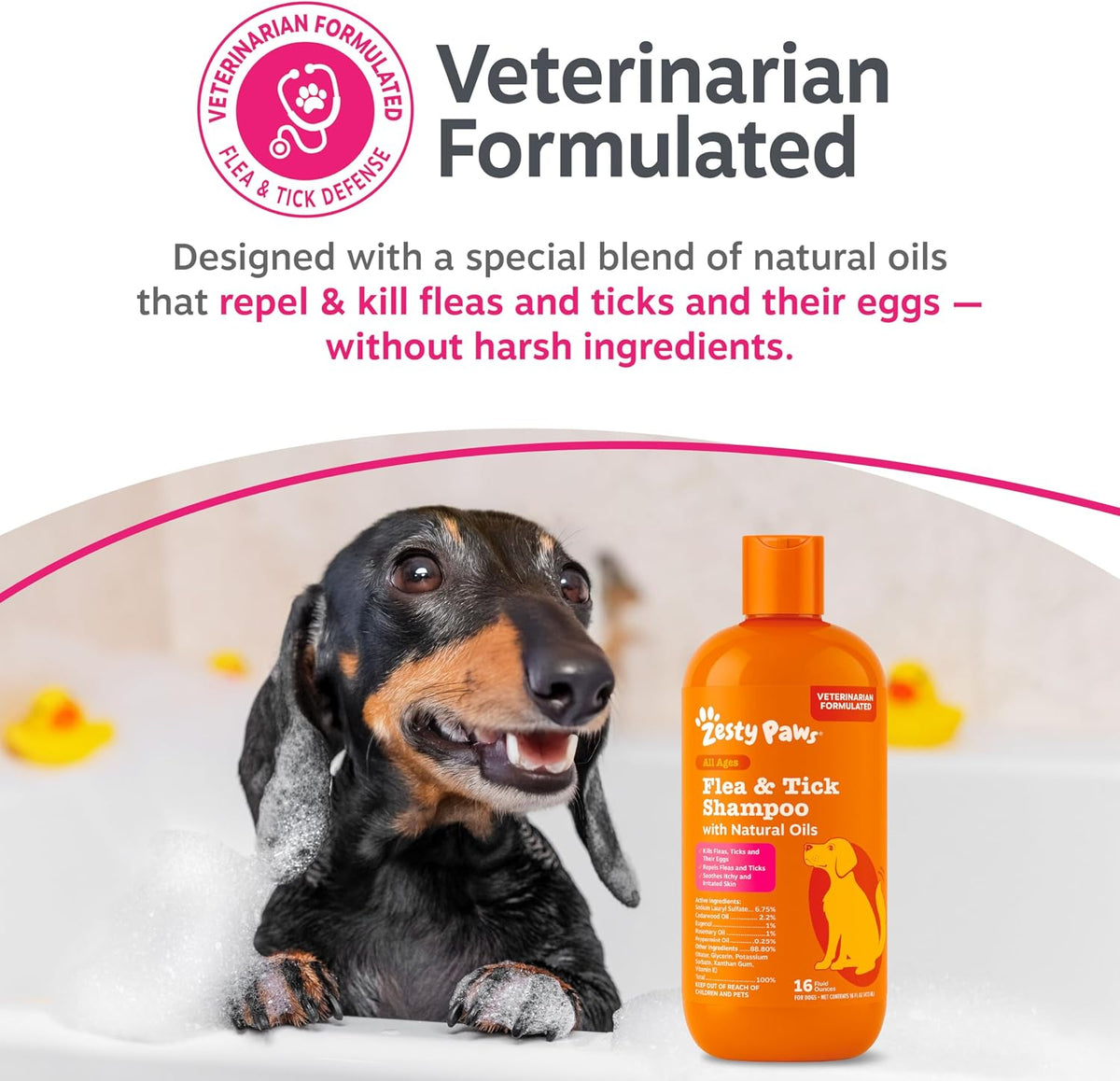 Zesty Paws Flea and Tick Shampoo for Dogs - Veterinarian Formulated Flea Shampoo for Dogs to Kill Fleas, Ticks & Their Eggs - Soothes Itchy & Irritated Dog Skin - Cedarwood, Rosemary & Peppermint Oil