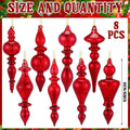 Mifoci 8 Pcs 6 Inch Mercury Glass Finial Christmas Ornaments,Red